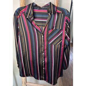 Women's Haver London satin striped button-up shirt size XS